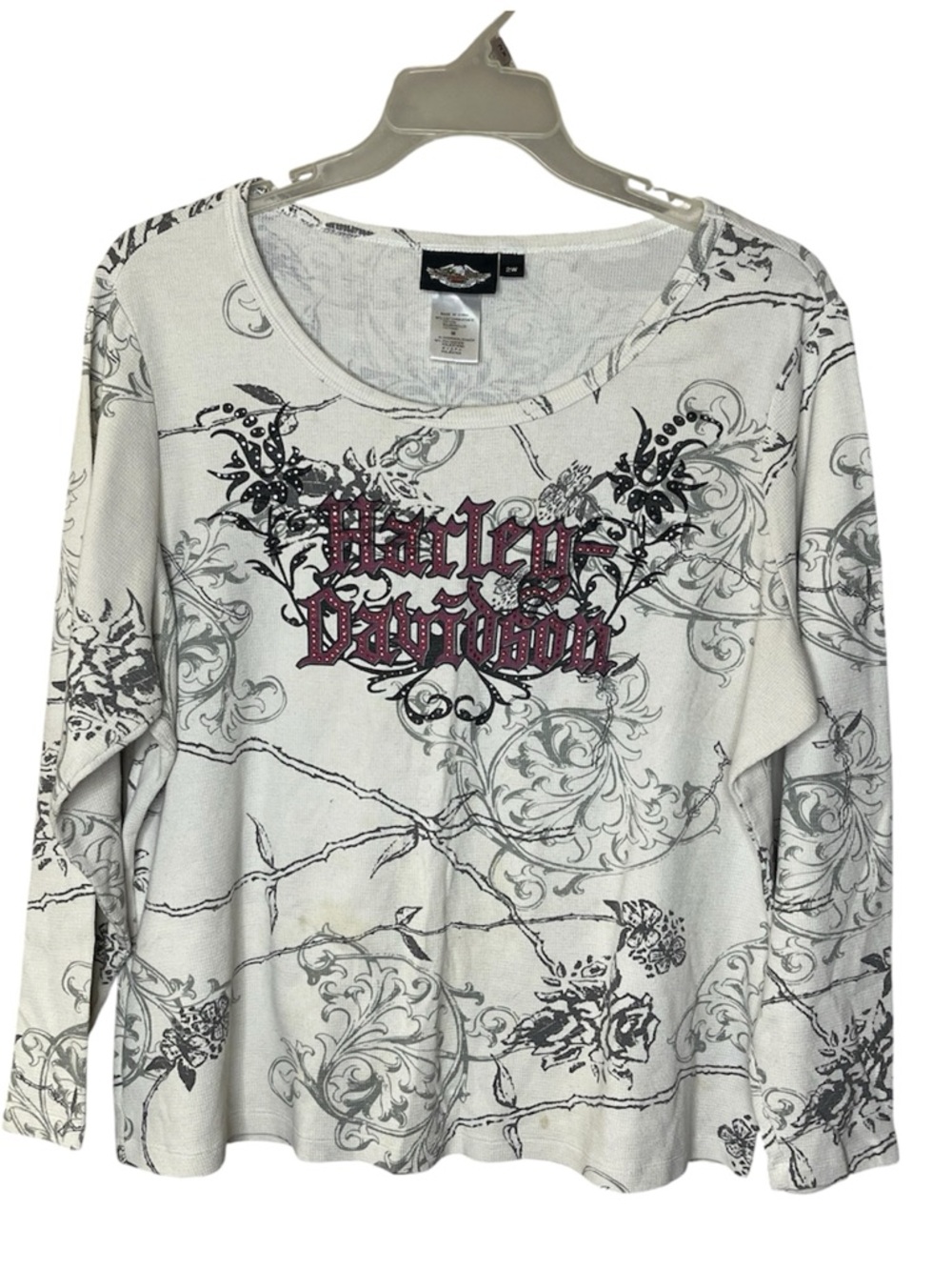 Harley-Davidson White 3/4 Sleeve Tee with Rhinestones and Wings Sz 2X - Picture 2 of 8